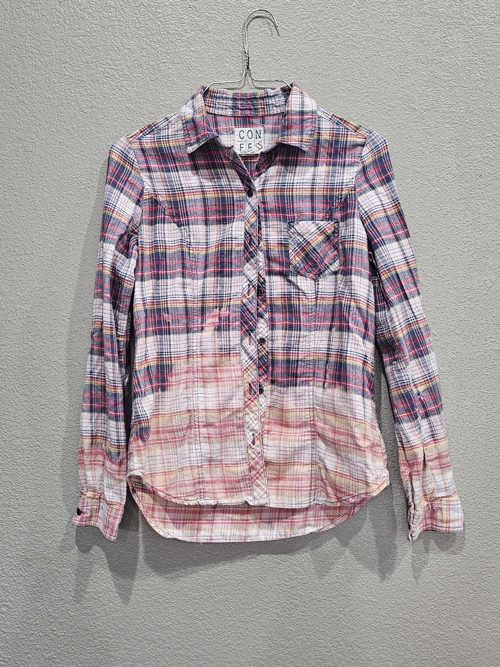 Plaid Button-Up Shirt — Pink, Navy & White